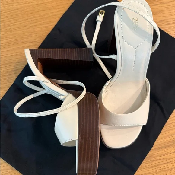 Zara Cream leather Strappy Heel platform Sandals. Like new - Picture 2 of 4